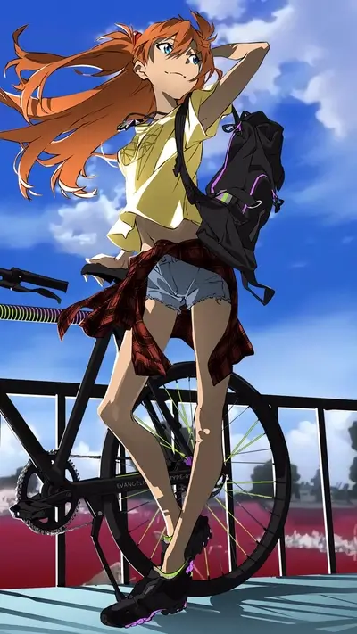 Girl with orange hair on a bicycle