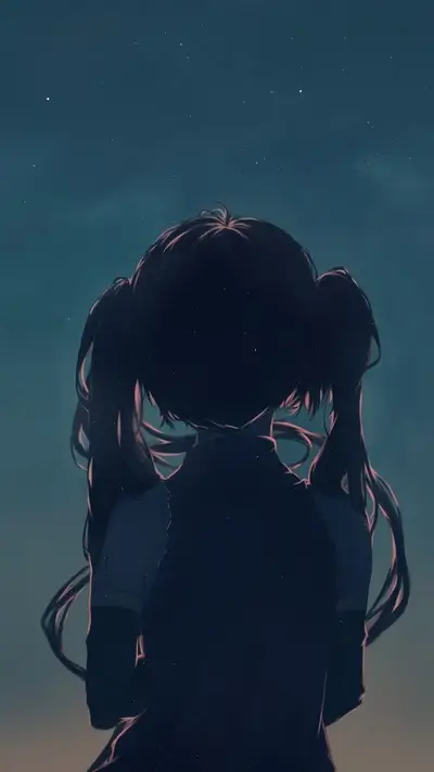 Girl with pigtails looking up at the night sky