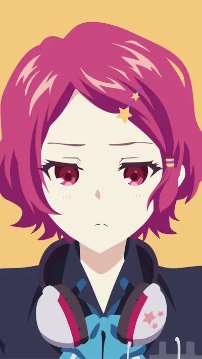 Girl with pink hair and headphones