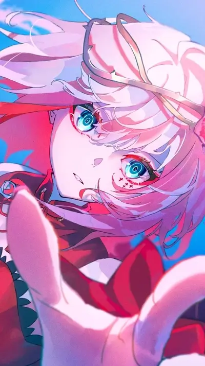 Girl with pink hair reaching out
