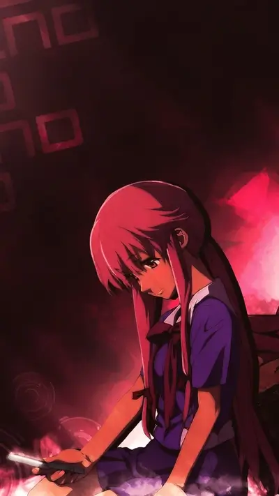 Girl with pink hair sitting and holding a device