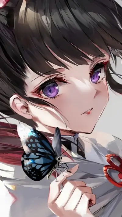 Girl with purple eyes and a butterfly