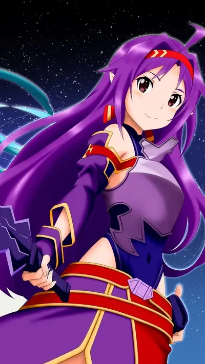 Girl with purple hair and a sword