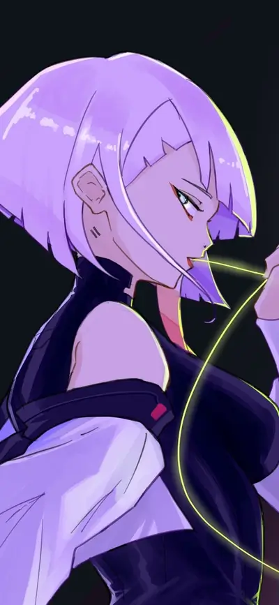 Girl with purple hair and yellow thread