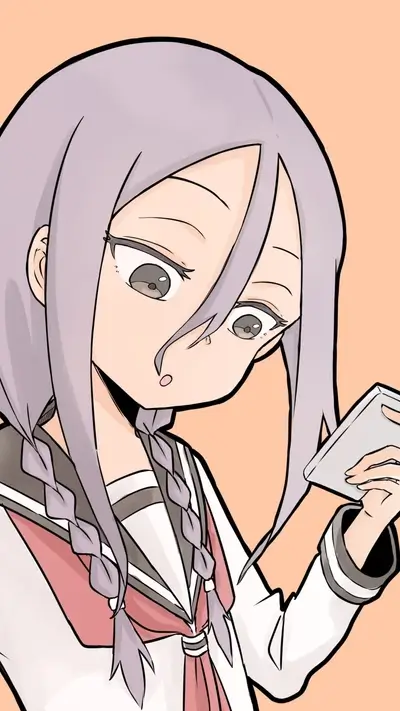 Girl with purple hair looking at her phone