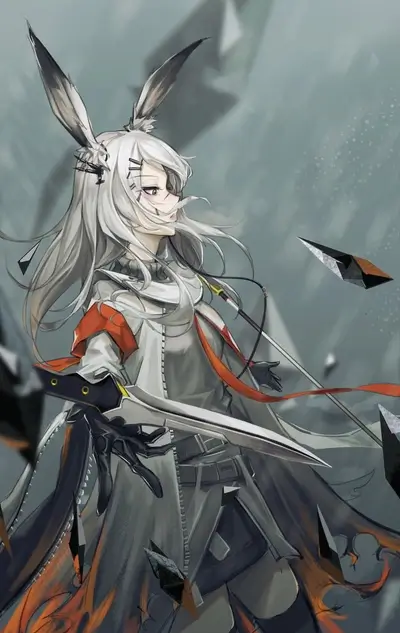 Girl with rabbit ears and blades