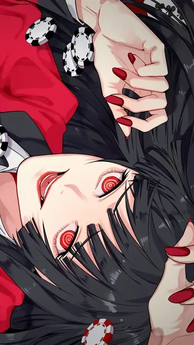 Girl with red eyes and poker chips