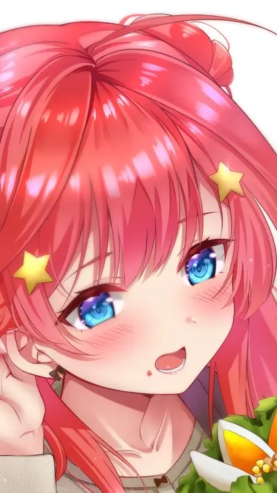 Girl with red hair and blue eyes, adorned with star accessories