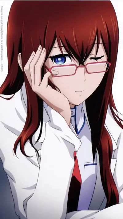 Girl with red hair, glasses, and white coat