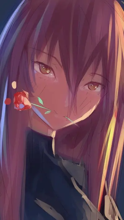 Girl with rose, long hair, soft lighting