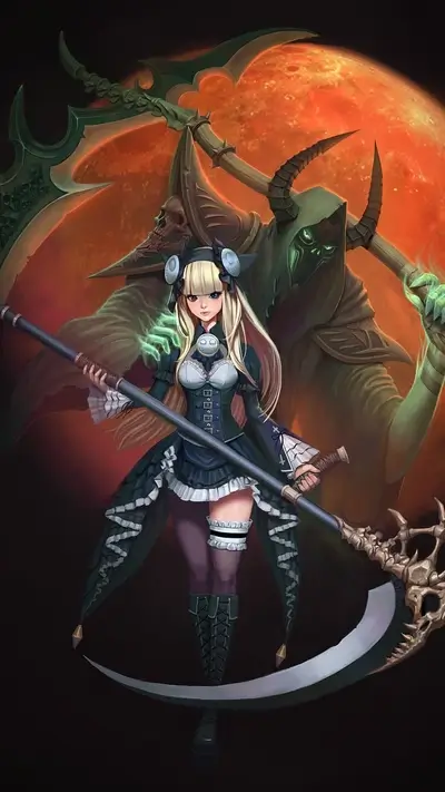 Girl with Scythe and Grim Reaper