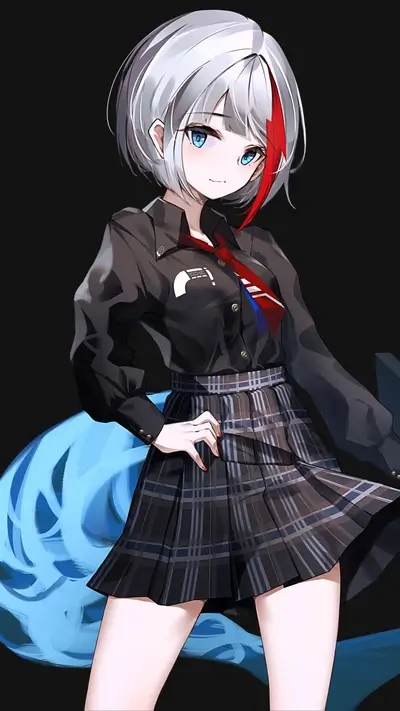 Girl with short white hair and blue eyes