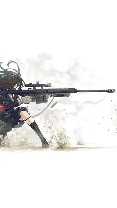 Girl with sniper rifle in action