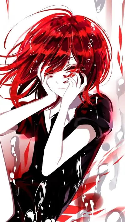 Girl with striking red hair and tearful expression in monochrome tones