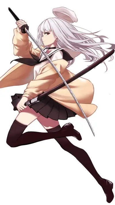 Girl with two swords, dynamic pose