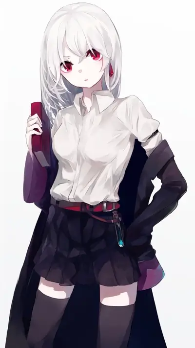 Girl with white hair and red eyes holding a book