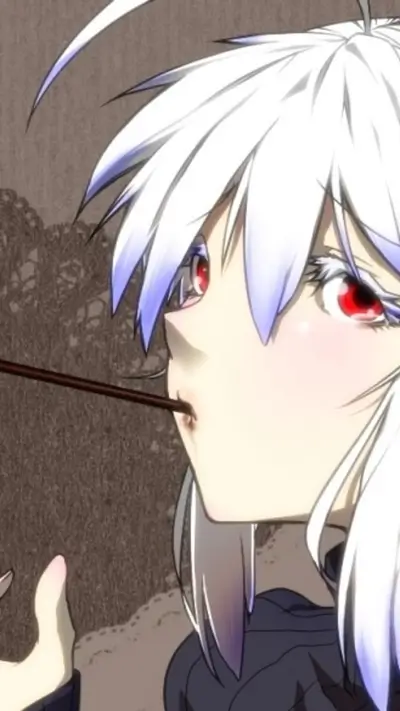 Girl with white hair holding a stick