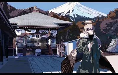 Girl with wings at a Japanese shrine