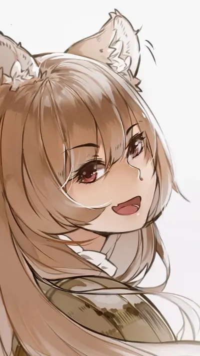 Girl with wolf ears, brown hair, and a playful expression