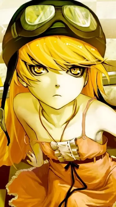 Girl with yellow hair wearing goggles and orange dress