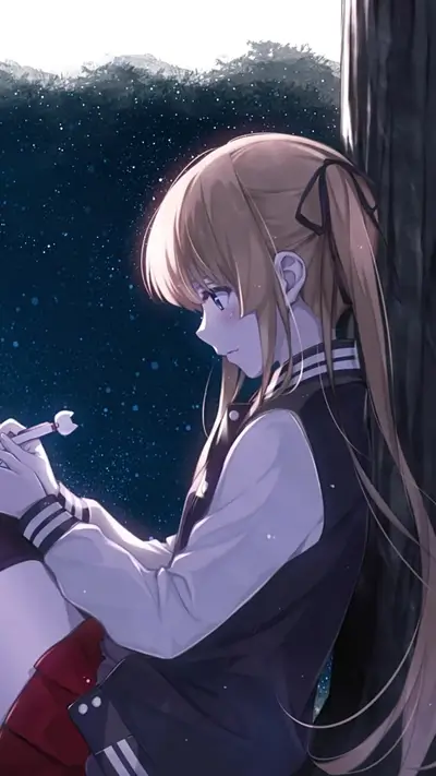 Girl writing under starry night
