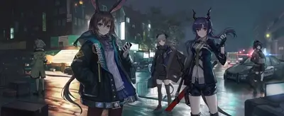Girls in a city at night