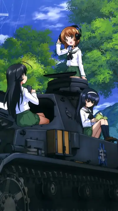 Girls on a military vehicle
