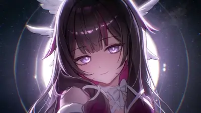 Glow of a full moon behind dark hair and purple eyes at night
