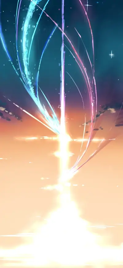 Glowing light trails in a vibrant sky
