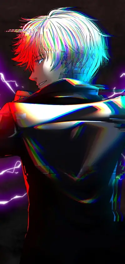 Gojo Satoru, stylish back view, electrifying aura