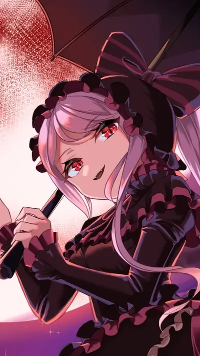 Gothic Lolita with umbrella under a red moon