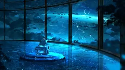 Grand Piano in a Night Sky Observatory