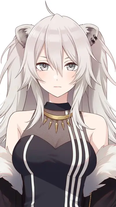 Gray-haired girl in a black dress