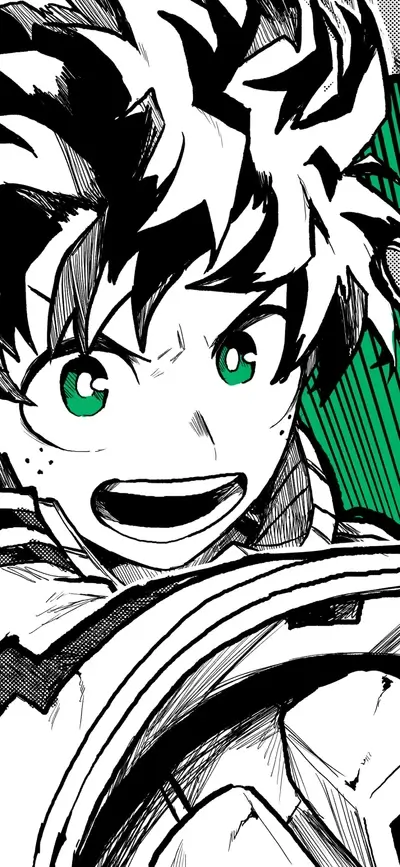 Green-eyed boy with spiky hair, in a black and white sketch