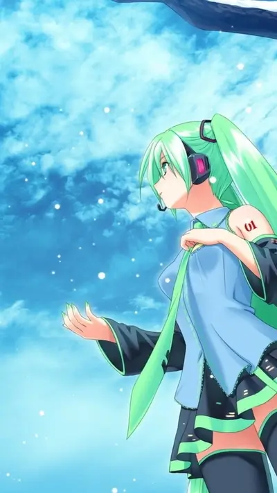 Green-haired girl in a dreamy sky