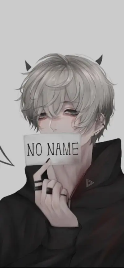 Grey-haired boy covering his mouth with a sign
