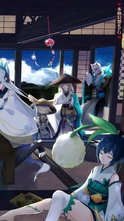 Group of characters in traditional Japanese clothing
