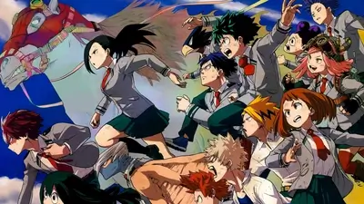 Group of students running forward together in school uniforms