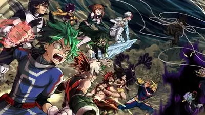 Group of young heroes charging forward into a dramatic battle