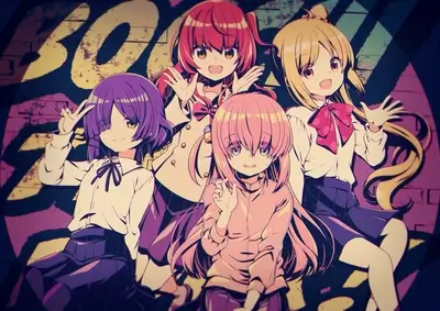 Group of young women posing together in front of graffiti art, vibrant hues