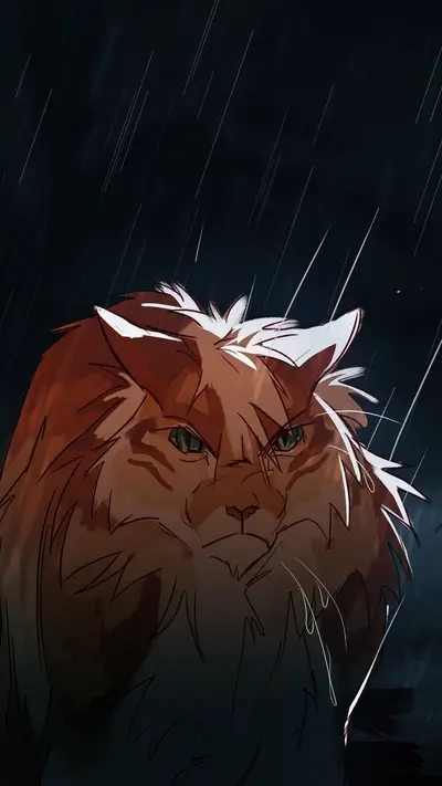 Grumpy orange cat glaring intensely in the rain.