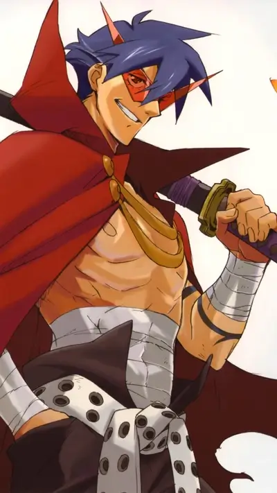 Gurren Lagann's Kamina posed with his katana and a red cape