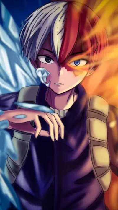 Half-cold half-hot character, fiery background