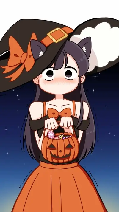 Halloween costume girl holding pumpkin basket