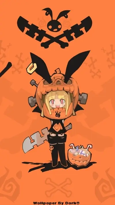 Halloween pumpkin-headed girl with a sword