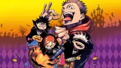 Halloween-themed illustration featuring characters