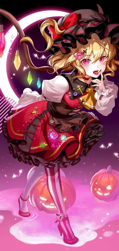 Halloween-themed illustration of a girl in a red dress