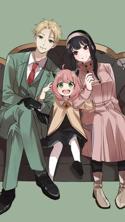 Happy family portrait sitting on a couch