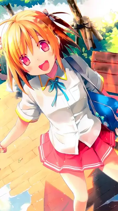 Happy schoolgirl walking outdoors