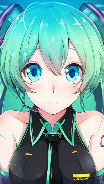 Hatsune Miku close-up portrait with light aqua hair and blue eyes